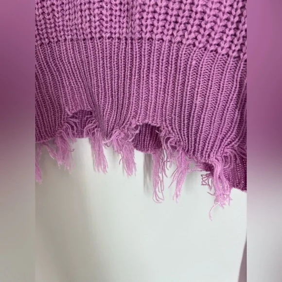 NO COMMENT DISTRESSED PURPLE V-NECK SWEATER LARGE NEW - Picture 4 of 5